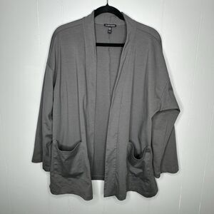 Eileen Fisher Womens Size XL Open Front High Collar Ponte Jacket Gray Pockets